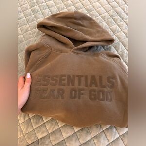 Brown essentials fear of god hoodie size small color wood